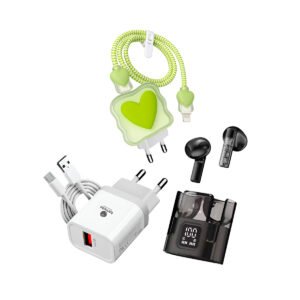 Kit Cargador + Cable Micro Usb + Auriculares Inalámbricos + Protector de Cargador Tomate