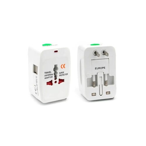 ADAPTADOR FICHA ENCHUFE VIAJE + 2 PUERTOS USB 2 AMP