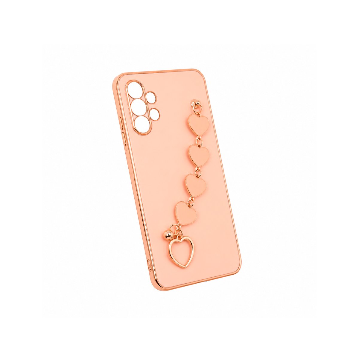 Case TPU Con Cadena - Rosado Pastel Corazones
