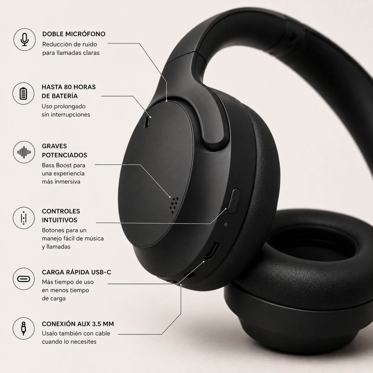 AURICULAR HONOR HEADPHONE NEGRO
