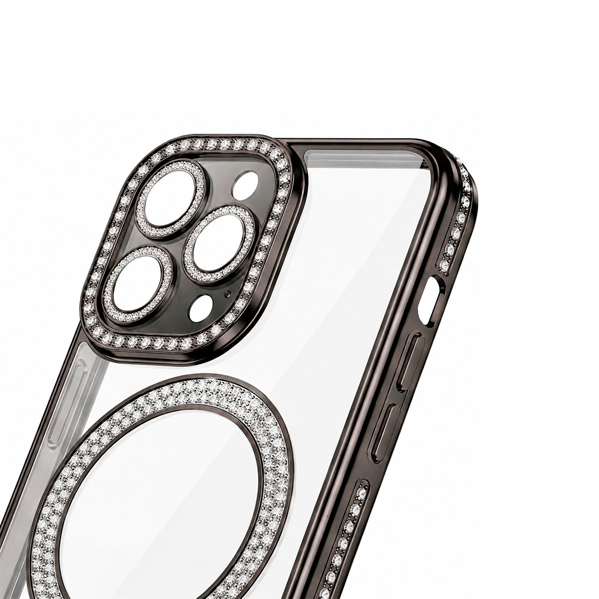 Case Transparente Con Brillos de Color - Negro