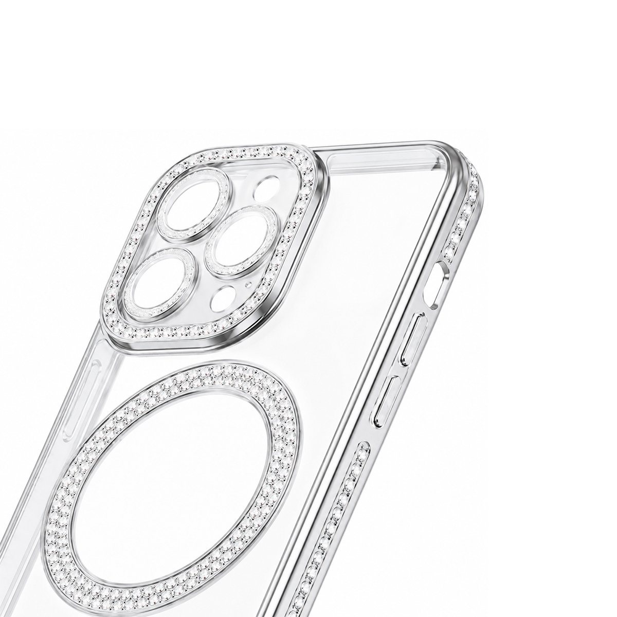 Case Transparente Con Brillos de Color - Plateado