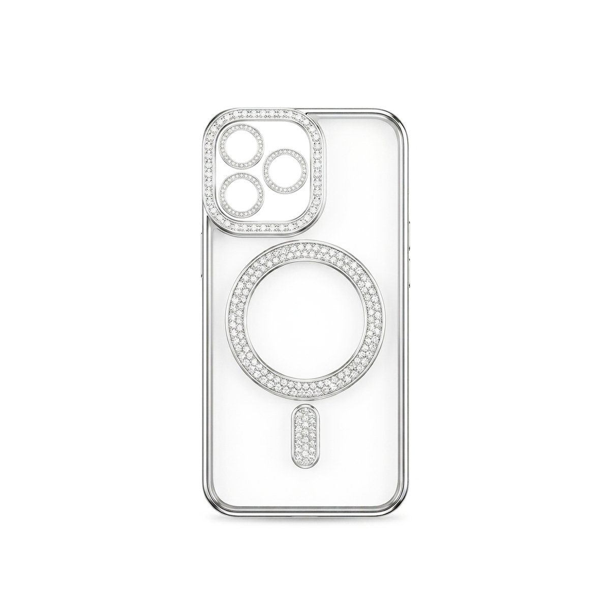 Case Transparente Con Brillos de Color - Plateado