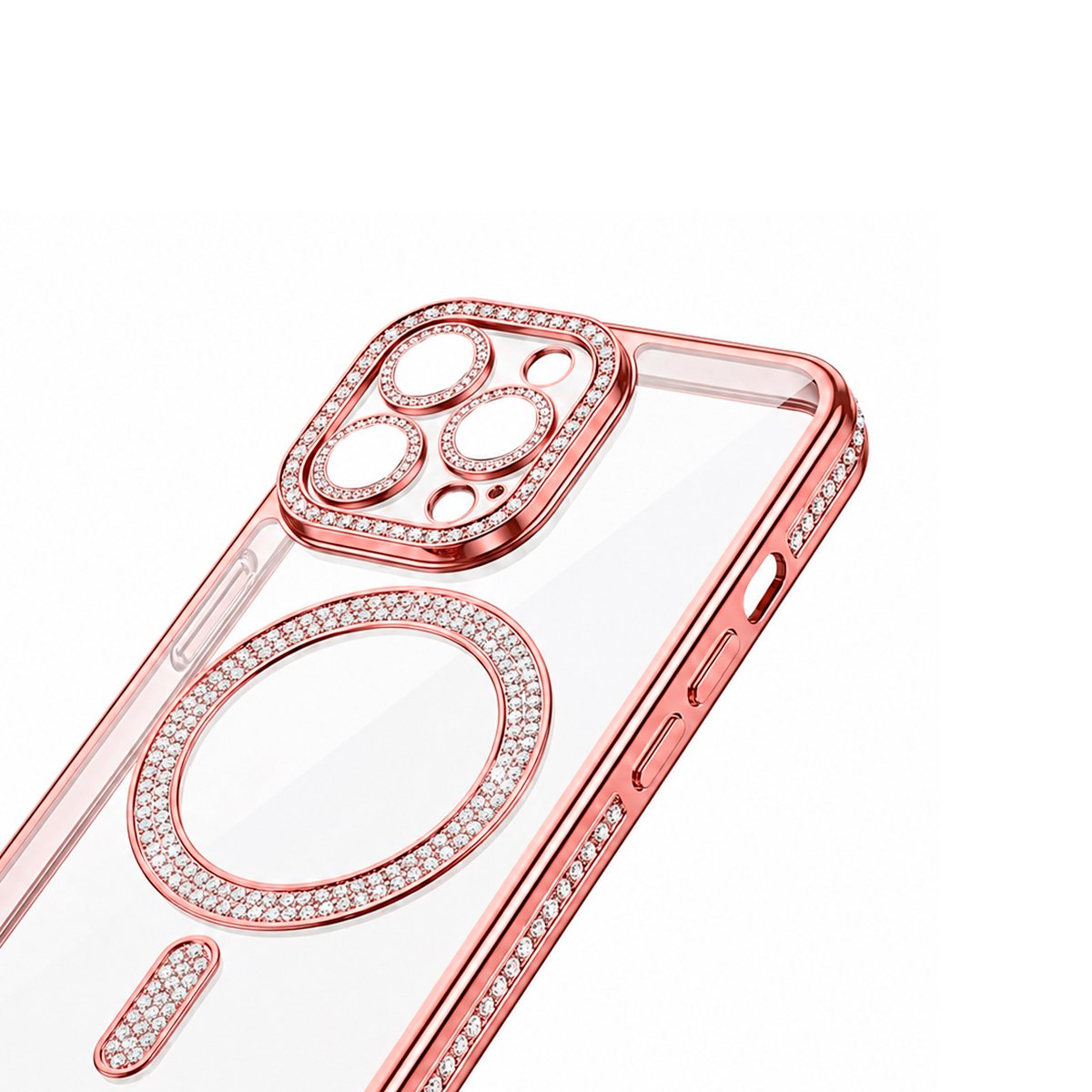 Case Transparente Con Brillos de Color - Rosa